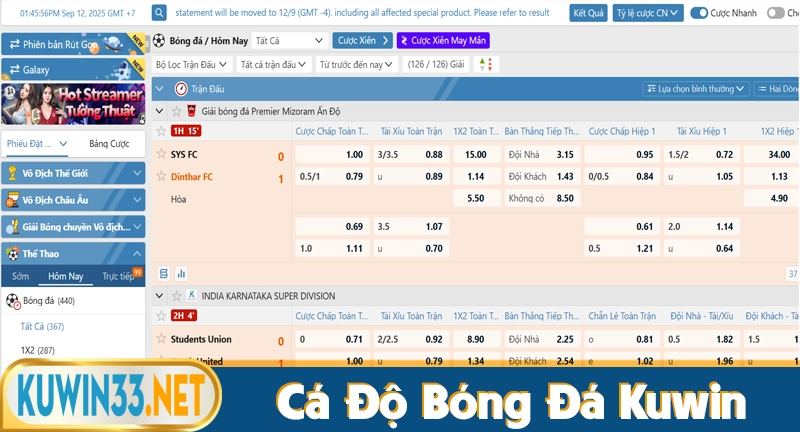 Cá độ bóng đá online tại sân chơi thể thao Kuwin