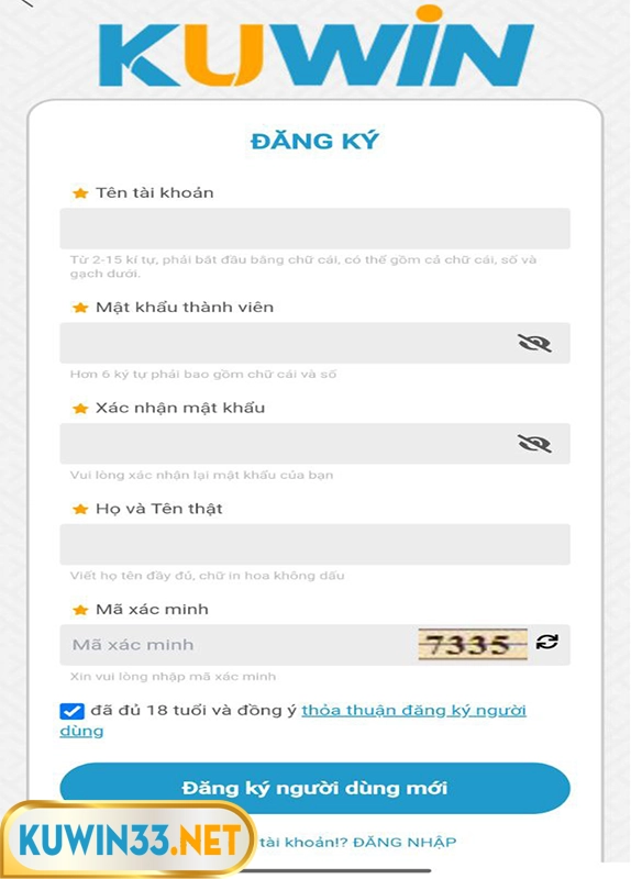 Chi tiết các mở tài khoản Kuwin trên điện thoại
