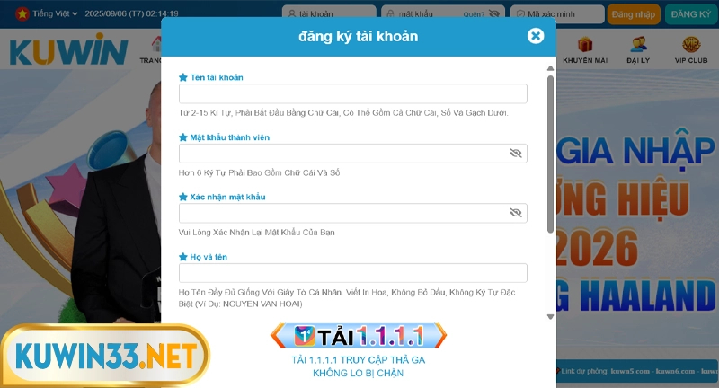 Cách đăng ký kuwin trên máy tính PC