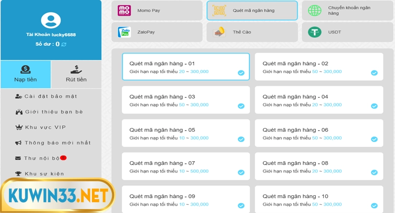 phương thức nạp tiền Kuwin qua QRCODE