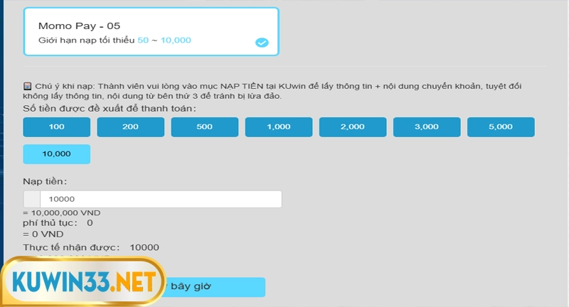 Chi tiết cách nạp tiền Kuwin trên máy tính